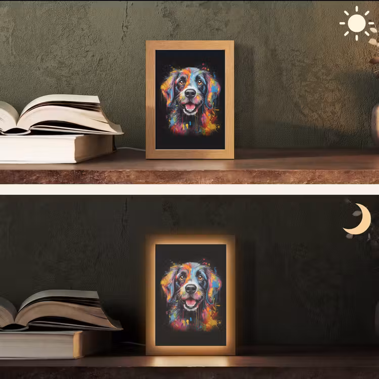 Graffiti - Hond - Zwart - Kleuren Light Box met kabel (Tafellamp) klein -sfeer3