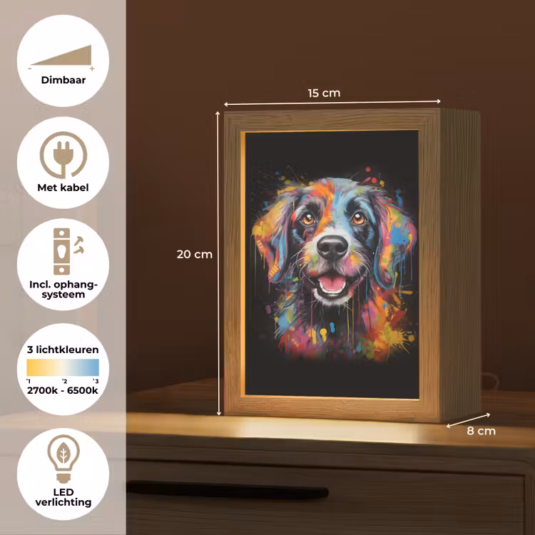 Graffiti - Hond - Zwart - Kleuren Light Box met kabel (Tafellamp) klein -USP_NL