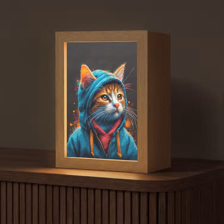 Graffiti - Kat - Zwart - Jas - Street art Light Box met kabel (Tafellamp) klein -z3d_website