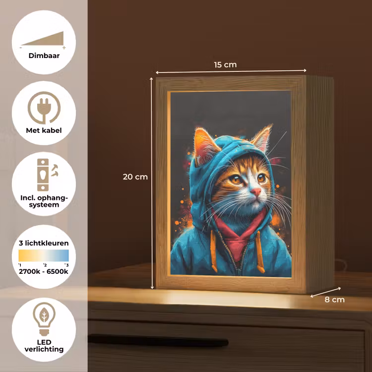 Graffiti - Kat - Zwart - Jas - Street art Light Box met kabel (Tafellamp) klein -USP_NL