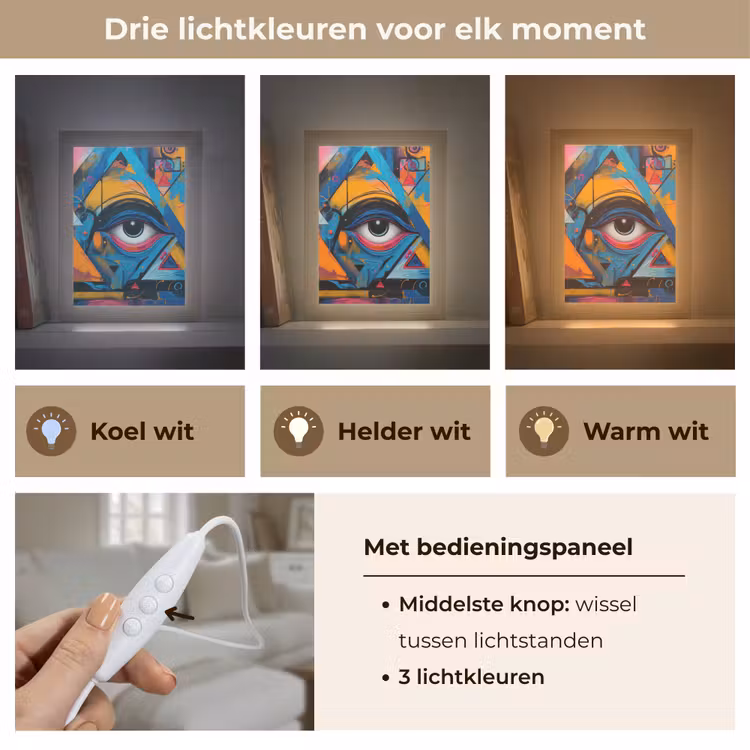 Graffiti - Kleuren - Oog - Kunst Light Box met kabel (Tafellamp) klein -USP_lichtkleurNL