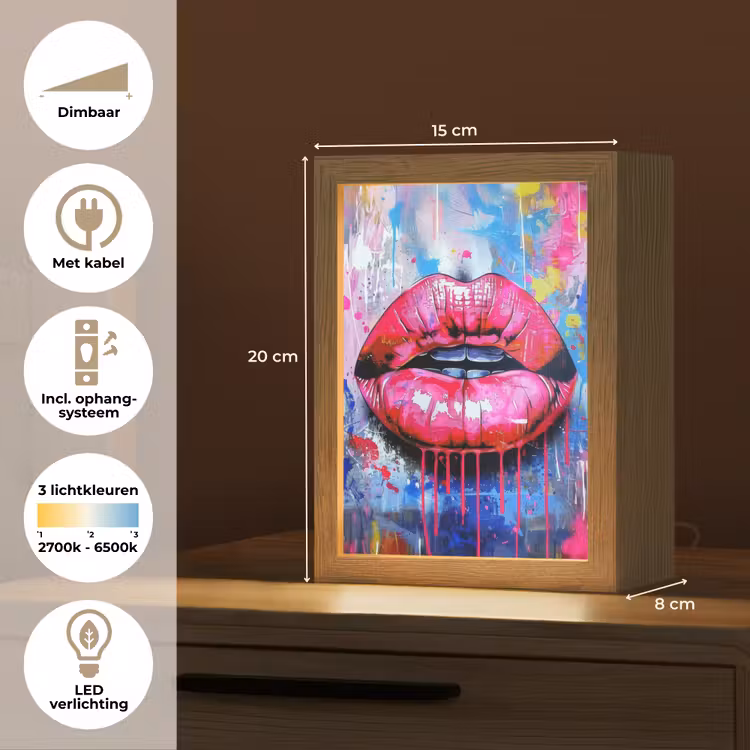 Graffiti - Lippen - Felroze - Geschilderd Light Box met kabel (Tafellamp) klein -USP_NL
