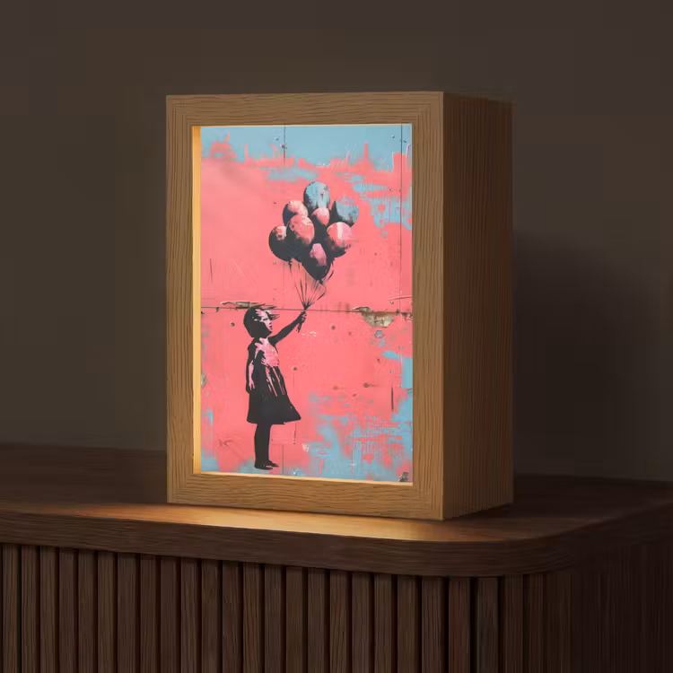 Graffiti - Meisje - Ballon - Roze - Blauw - Street art Light Box met kabel (Tafellamp) klein -z3d_website