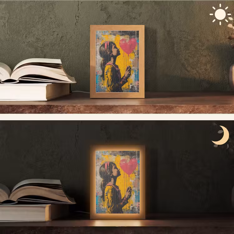 Graffiti - Meisje - Ballon - Street art Light Box met kabel (Tafellamp) klein -sfeer3