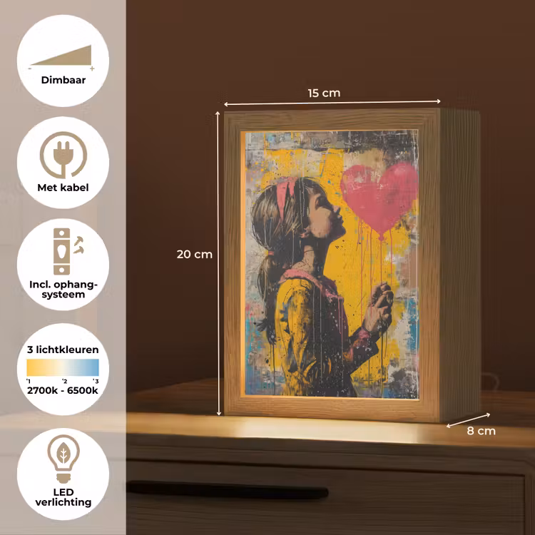 Graffiti - Meisje - Ballon - Street art Light Box met kabel (Tafellamp) klein -USP_NL