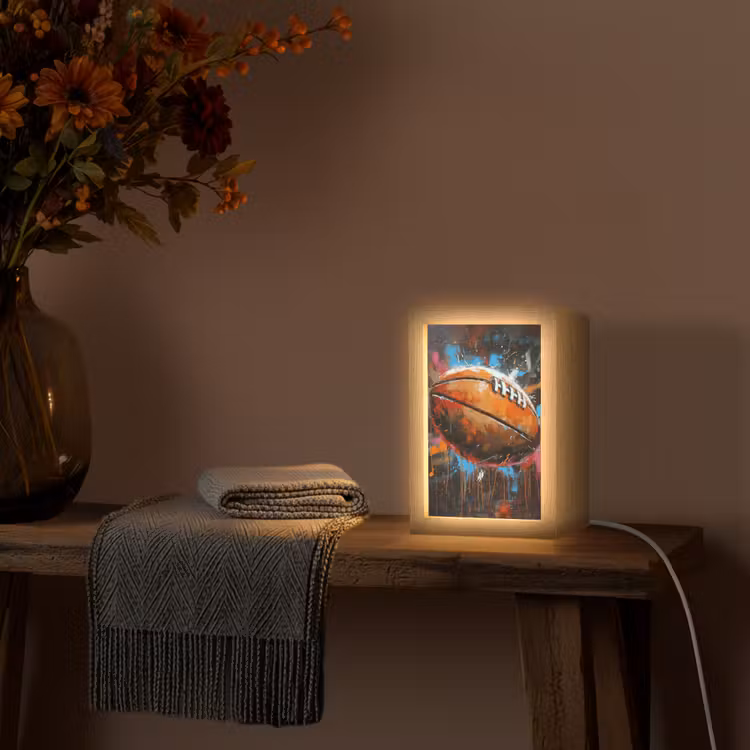 Graffiti - Rugby - Kleurrijk - Rugbybal Light Box met kabel (Tafellamp) klein -sfeer4