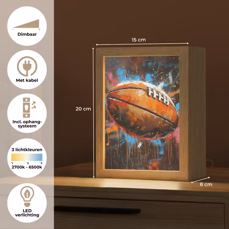 Graffiti - Rugby - Kleurrijk - Rugbybal Light Box met kabel (Tafellamp) klein -USP_NL