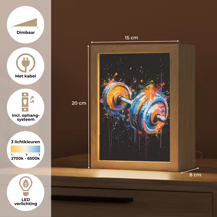 Graffiti - Sport - Fitness - Dumbbell - Gym Light Box met kabel (Tafellamp) klein -USP_NL