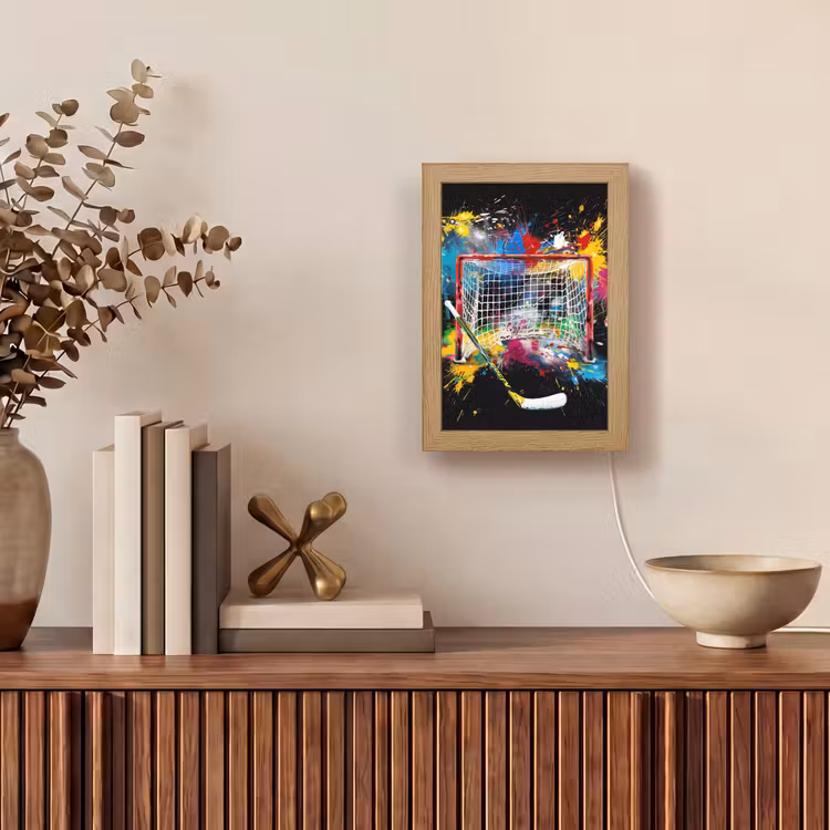 Graffiti - Sport - IJshockey - Hockey goal Light Box met kabel (Tafellamp) klein -sfeer2