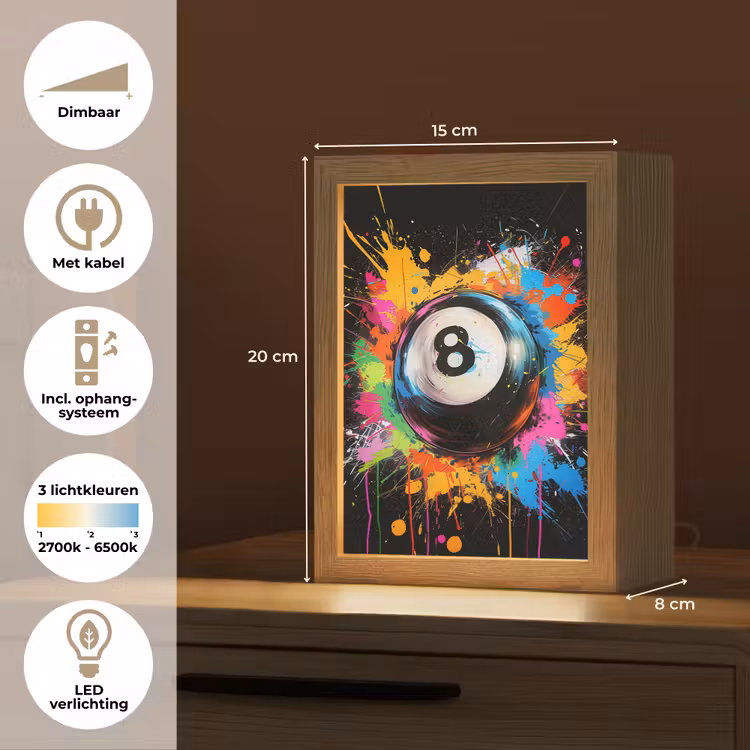 Graffiti - Sport - Pool bal - Biljart Light Box met kabel (Tafellamp) klein -USP_NL
