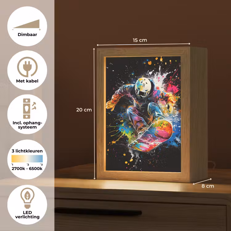 Graffiti - Sport - Snowboarden - Wintersport Light Box met kabel (Tafellamp) klein -USP_NL