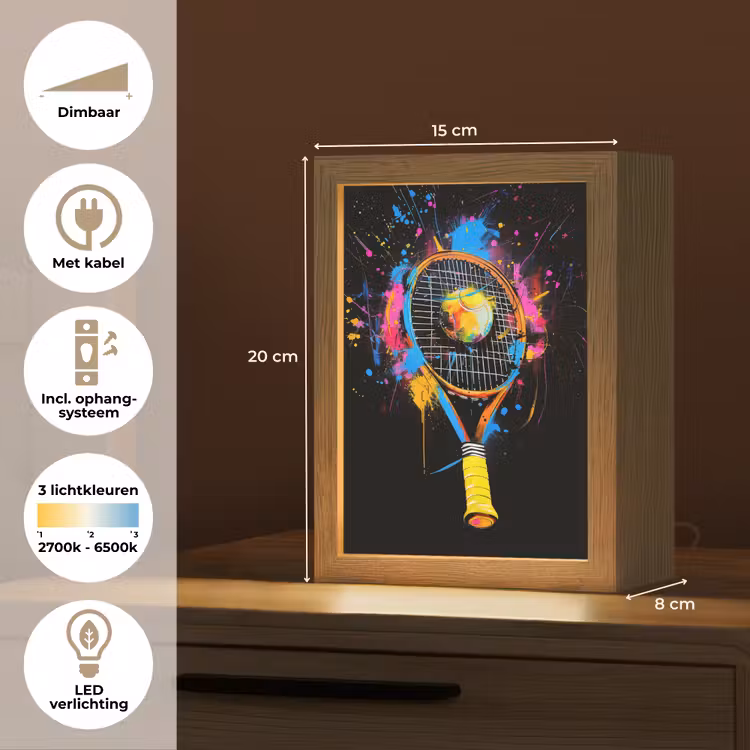 Graffiti - Sport - Tennis - Raket - Bal Light Box met kabel (Tafellamp) klein -USP_NL