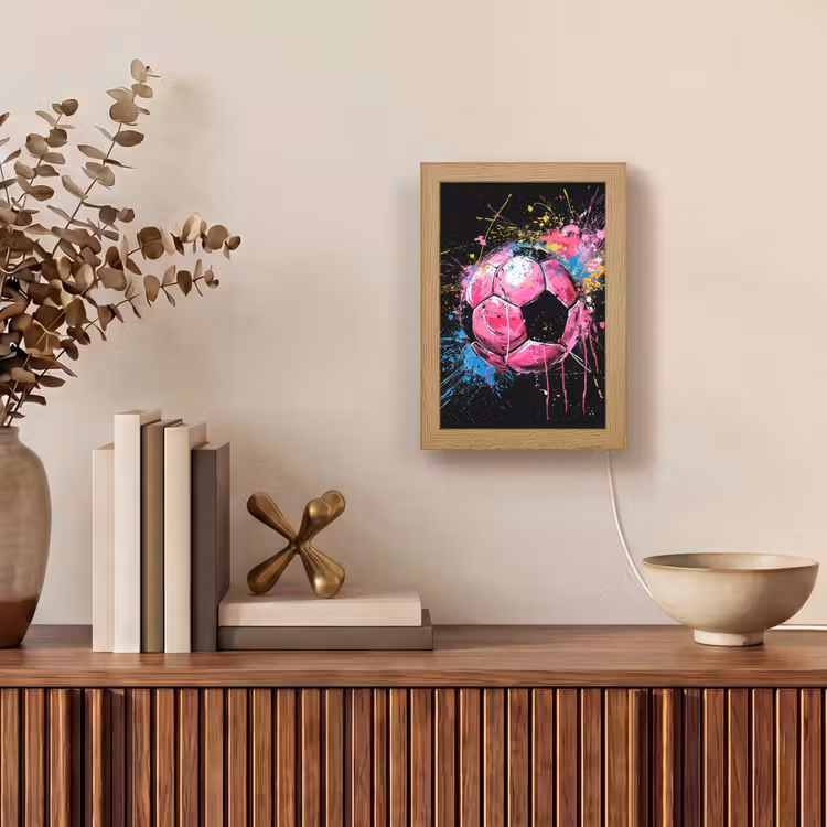 Graffiti - Sport - Voetbal - Bal - Roze Light Box met kabel (Tafellamp) klein -sfeer2