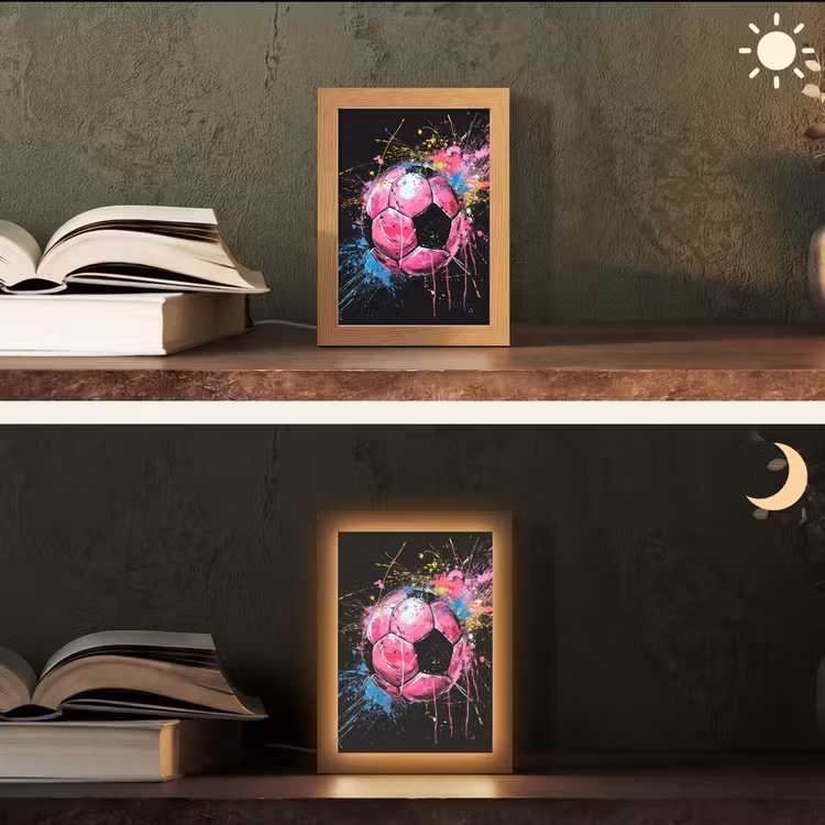 Graffiti - Sport - Voetbal - Bal - Roze Light Box met kabel (Tafellamp) klein -sfeer3