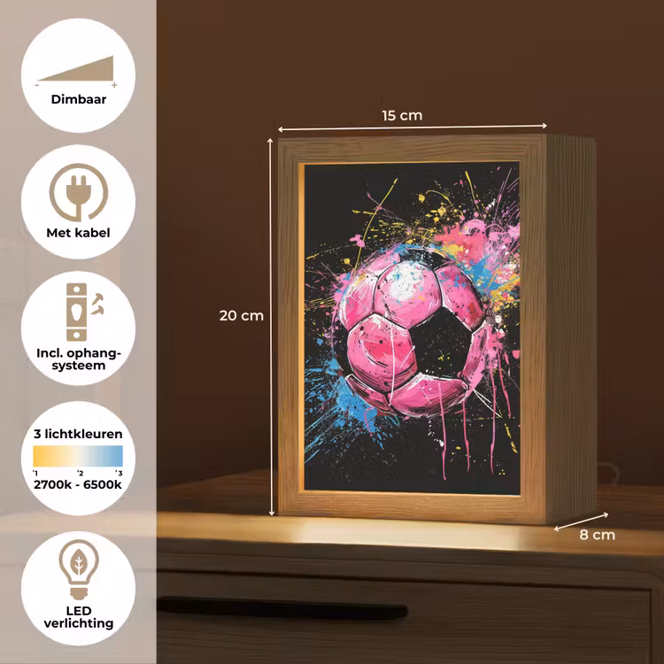Graffiti - Sport - Voetbal - Bal - Roze Light Box met kabel (Tafellamp) klein -USP_NL