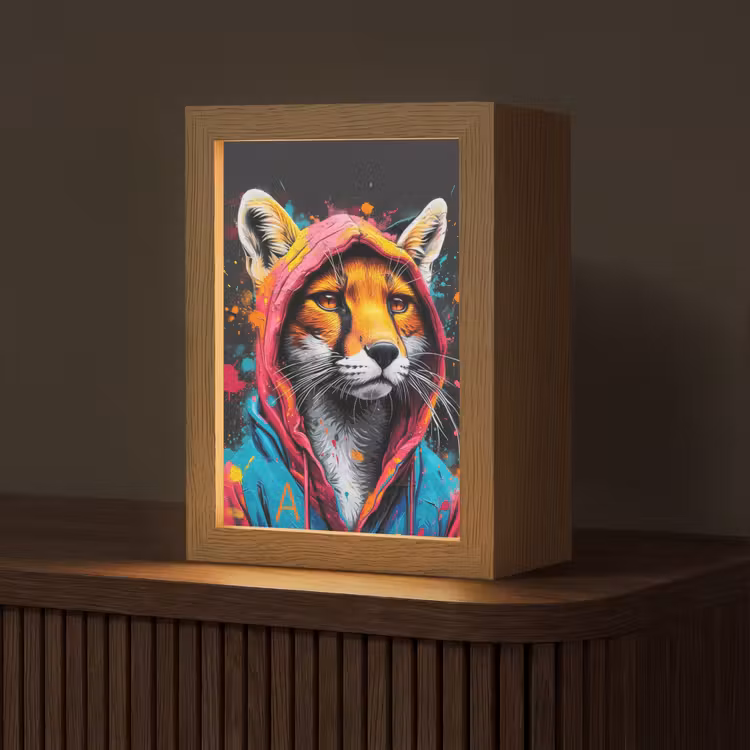 Graffiti - Vos - Jas - Pop art - Dieren Light Box met kabel (Tafellamp) klein -z3d_website