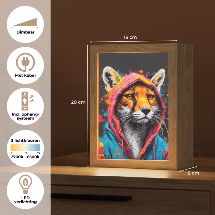 Graffiti - Vos - Jas - Pop art - Dieren Light Box met kabel (Tafellamp) klein -USP_NL