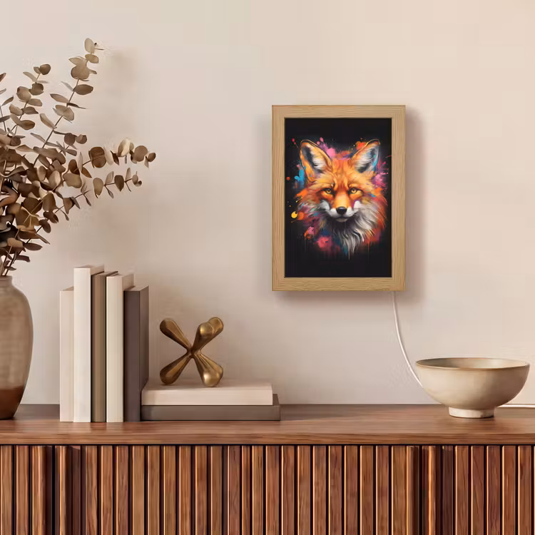 Graffiti - Vos - Zwart - Pop art Light Box met kabel (Tafellamp) klein -sfeer2