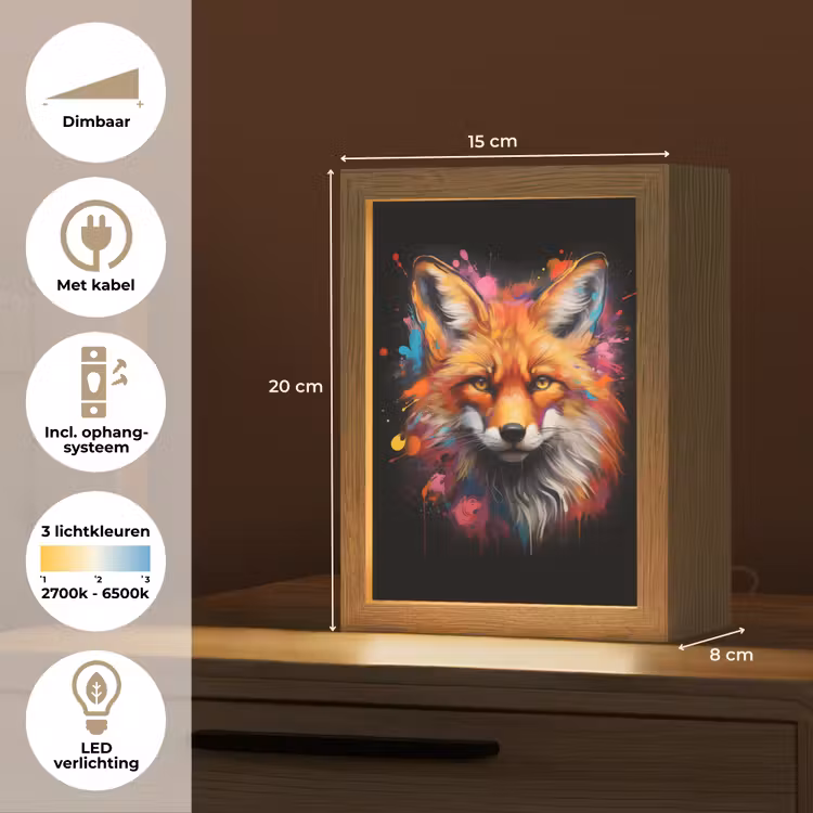 Graffiti - Vos - Zwart - Pop art Light Box met kabel (Tafellamp) klein -USP_NL