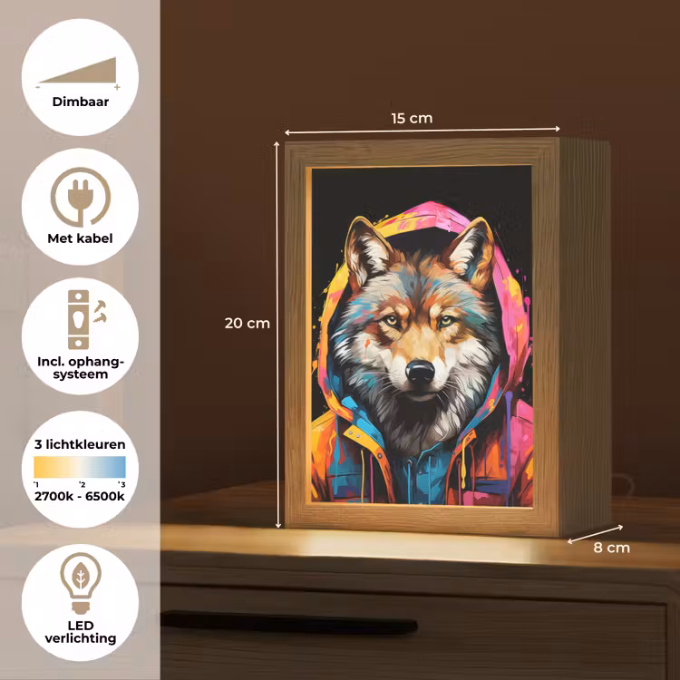 Graffiti - Wolf - Jas - Zwart Light Box met kabel (Tafellamp) klein -USP_NL