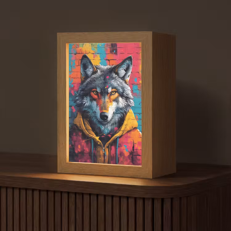 Graffiti - Wolf - Street art - Blauw Light Box met kabel (Tafellamp) klein -z3d_website
