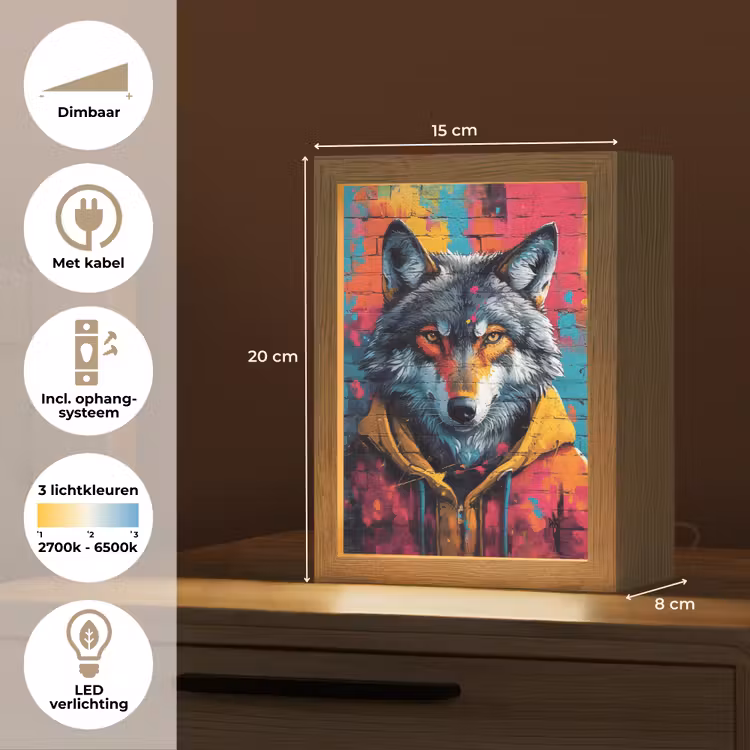 Graffiti - Wolf - Street art - Blauw Light Box met kabel (Tafellamp) klein -USP_NL