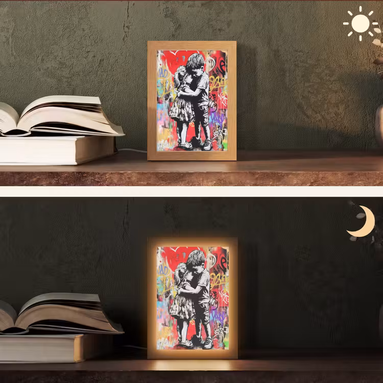 Graffiti - Zwart wit - Street art Light Box met kabel (Tafellamp) klein -sfeer3