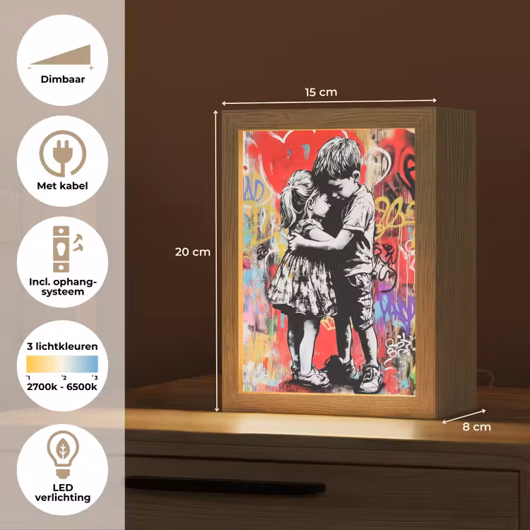Graffiti - Zwart wit - Street art Light Box met kabel (Tafellamp) klein -USP_NL
