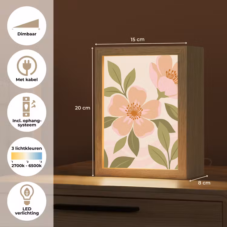Grafisch - Bloemen - Roze Light Box met kabel (Tafellamp) klein -USP_NL