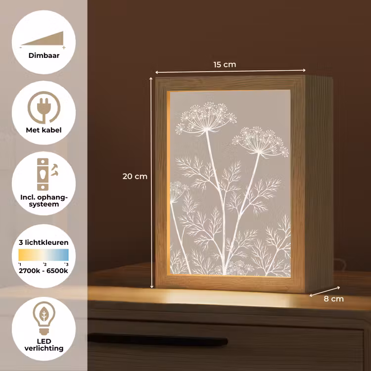 Grafisch - Fluitenkruid - Taupe Light Box met kabel (Tafellamp) klein -USP_NL