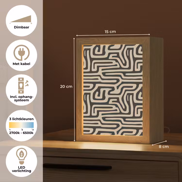 Grafisch - Lijnen - Zwart Light Box met kabel (Tafellamp) klein 925 -USP_NL