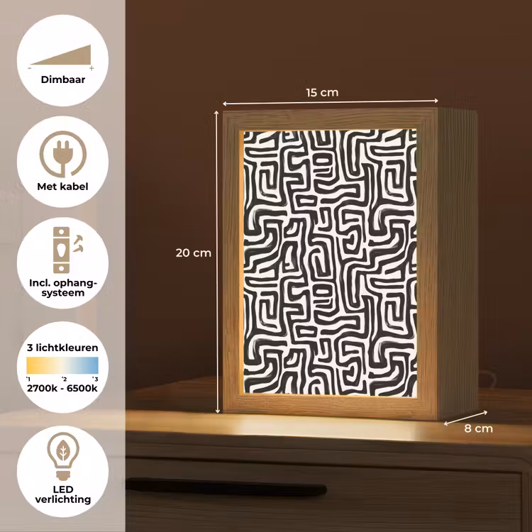 Grafisch - Lijnen - Zwart - Wit Light Box met kabel (Tafellamp) klein 925 -USP_NL