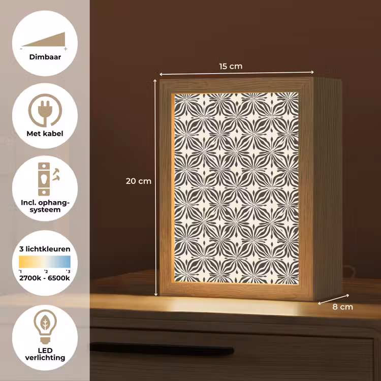 Grafisch - Patroon - Zwart Light Box met kabel (Tafellamp) klein 925 -USP_NL