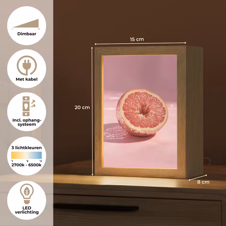 Grapefruit - Roze - Disco - Shiny Light Box met kabel (Tafellamp) klein -USP_NL