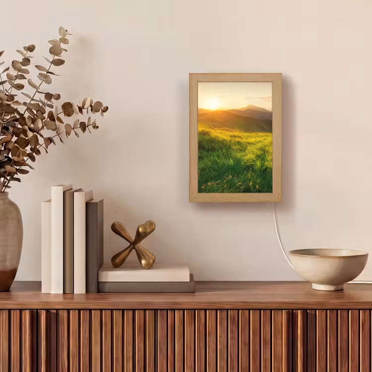 Gras - Heuvels - Zon - Natuur - Landschap Light Box met kabel (Tafellamp) klein -sfeer2