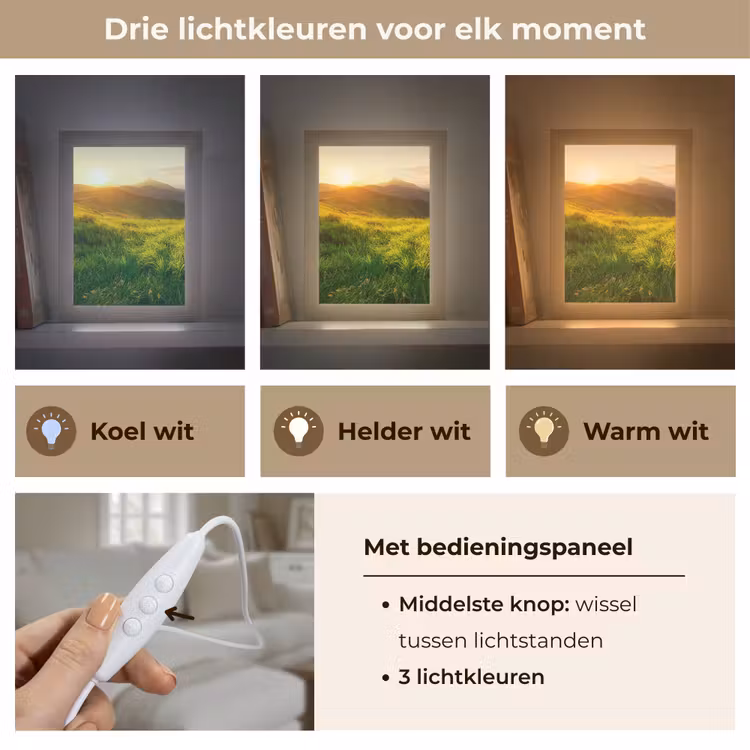 Gras - Heuvels - Zon - Natuur - Landschap Light Box met kabel (Tafellamp) klein -USP_lichtkleurNL