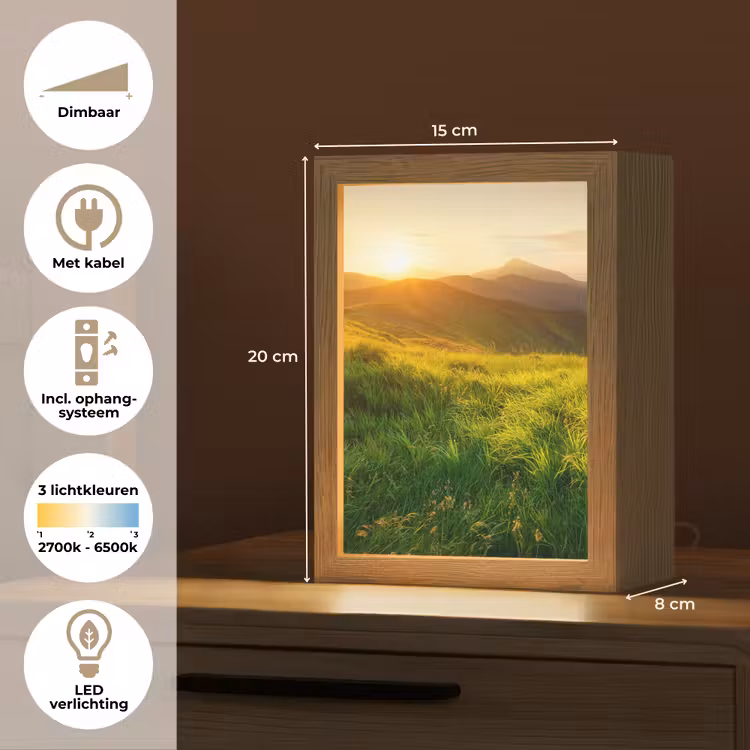 Gras - Heuvels - Zon - Natuur - Landschap Light Box met kabel (Tafellamp) klein -USP_NL