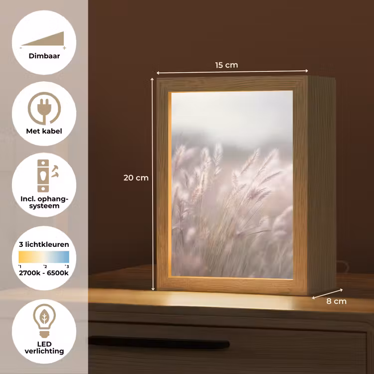 Graspluimen - Wind - Beige - Mistig Light Box met kabel (Tafellamp) klein -USP_NL