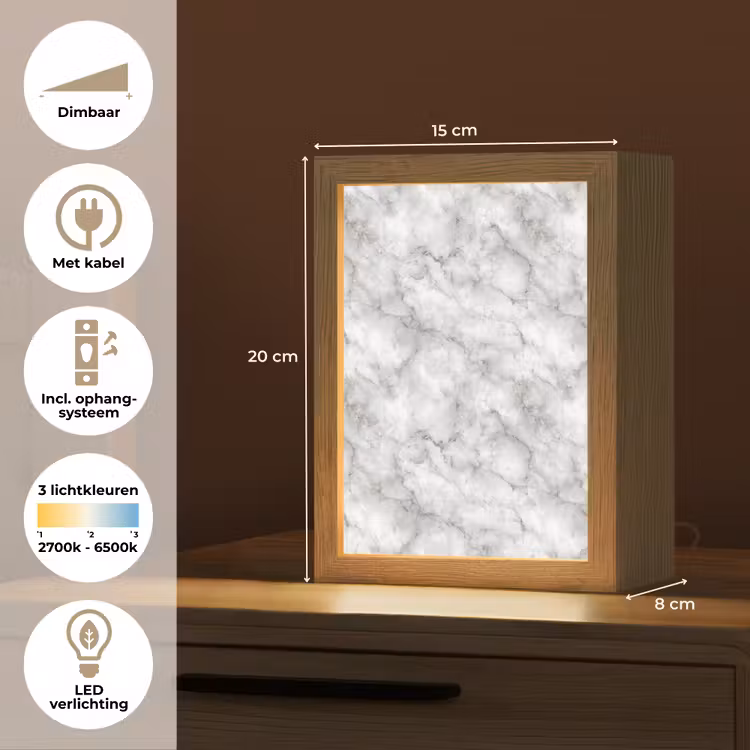 Grijs - Marmer - Klassiek - Aders Light Box met kabel (Tafellamp) klein 925 -USP_NL