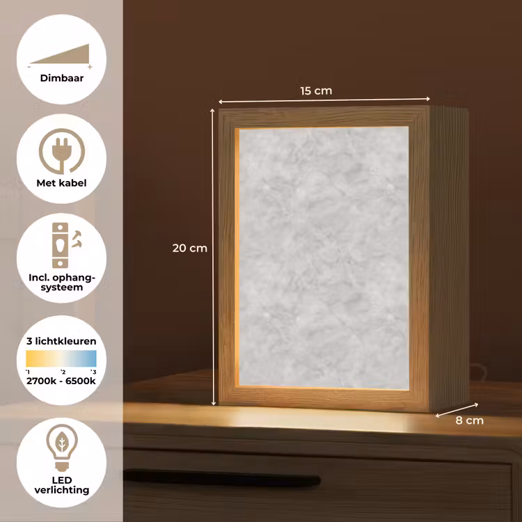 Grijs - Marmer - Mat Light Box met kabel (Tafellamp) klein 925 -USP_NL