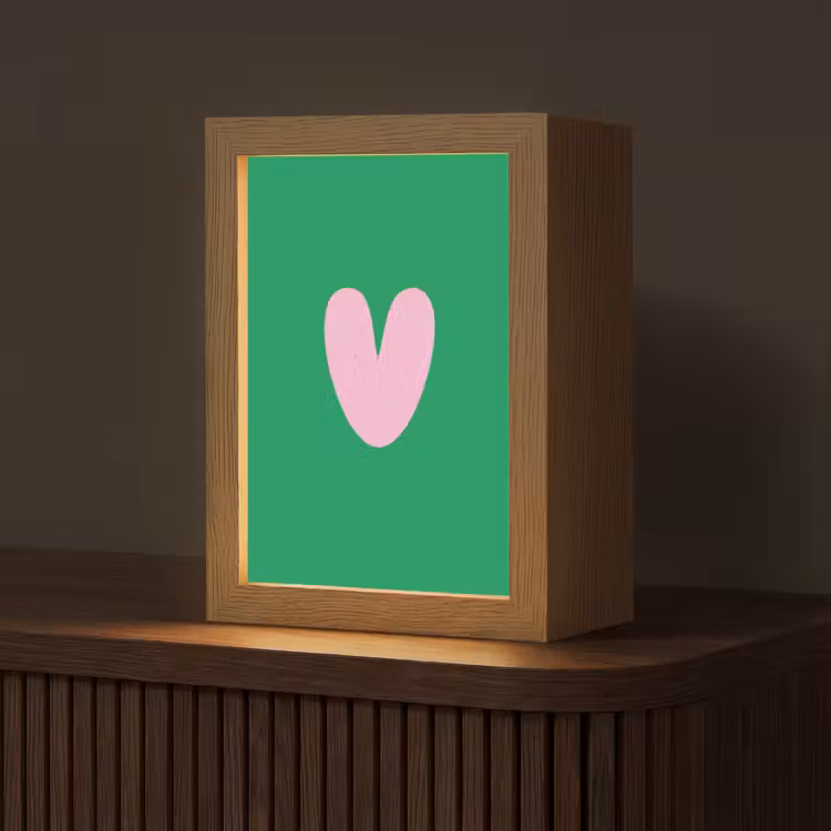 Groen - Hart - Minimalistisch - Valentijn Light Box met kabel (Tafellamp) klein -z3d_website