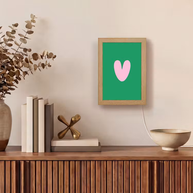 Groen - Hart - Minimalistisch - Valentijn Light Box met kabel (Tafellamp) klein -sfeer2
