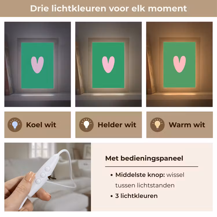 Groen - Hart - Minimalistisch - Valentijn Light Box met kabel (Tafellamp) klein -USP_lichtkleurNL