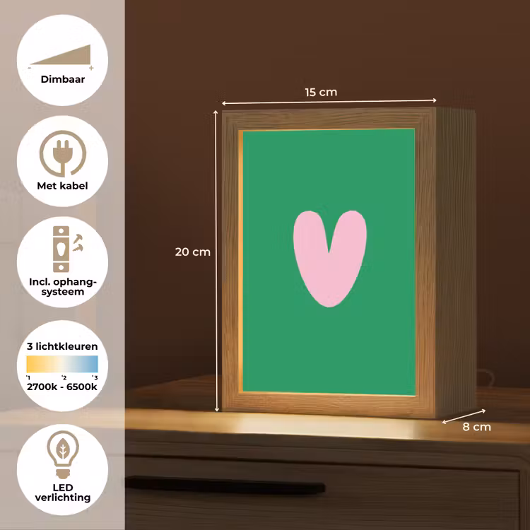 Groen - Hart - Minimalistisch - Valentijn Light Box met kabel (Tafellamp) klein -USP_NL