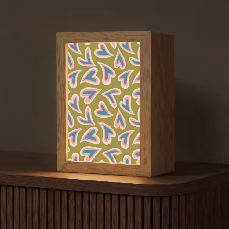 Groen - Retro - Hartjes - Patroon Light Box met kabel (Tafellamp) klein 925 -z3d_website