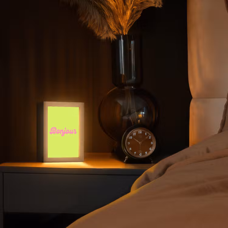 Groen - Roze bonjour - Retro Light Box met kabel (Tafellamp) klein -sfeer1