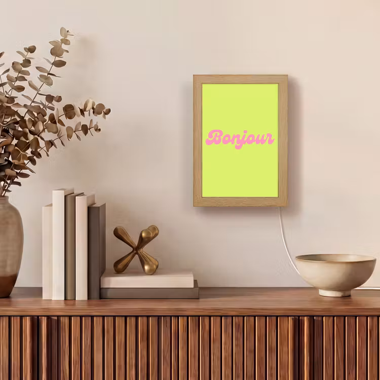 Groen - Roze bonjour - Retro Light Box met kabel (Tafellamp) klein -sfeer2