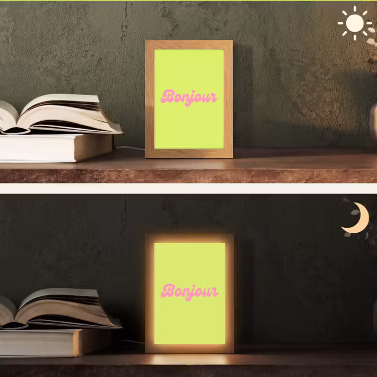 Groen - Roze bonjour - Retro Light Box met kabel (Tafellamp) klein -sfeer3