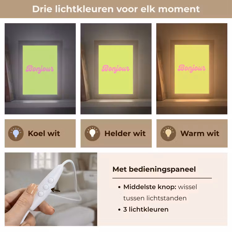 Groen - Roze bonjour - Retro Light Box met kabel (Tafellamp) klein -USP_lichtkleurNL