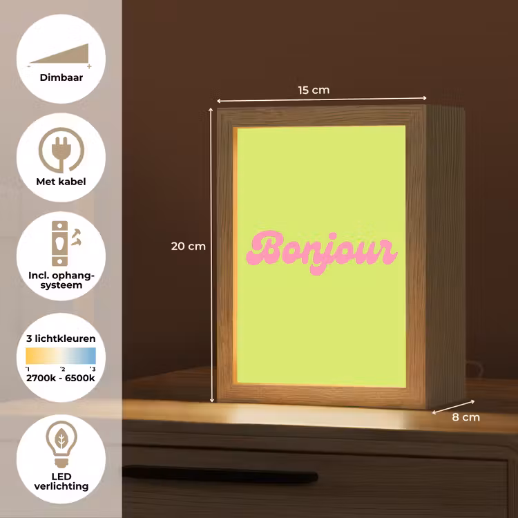 Groen - Roze bonjour - Retro Light Box met kabel (Tafellamp) klein -USP_NL